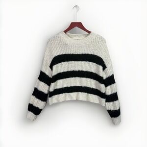Lush Sweater Womens Small Ivory Black‎ Striped Long Sleeve Soft Knit Pullover